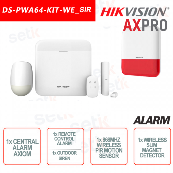 Hikvision AXPro Kit de alarma profesional 868MHz Inalámbrico Inalámbrico 64 ZONA + Sirena externa