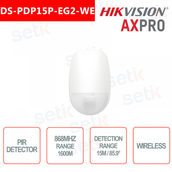 Sensor de movimiento Hikvision AXPro Pir Wireless 868Mhz 15M 85.9 ° Inmunidad a mascotas