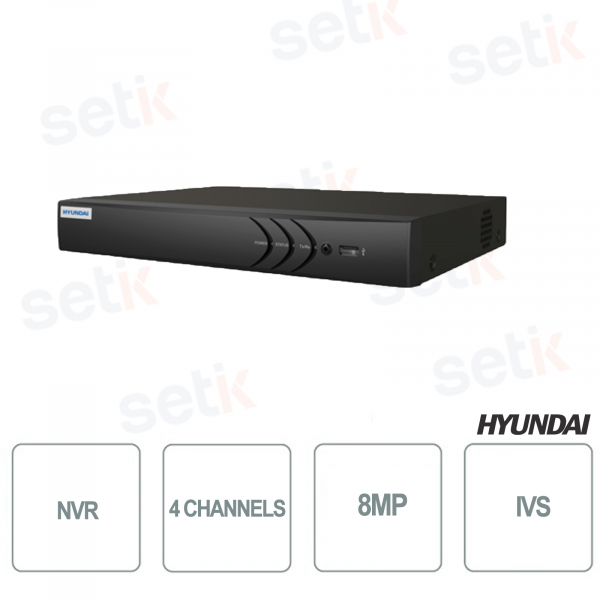 Hyundai NVR Next Gen 4 Canali IP 8MP 4K Funzioni intelligenti Audio PoE