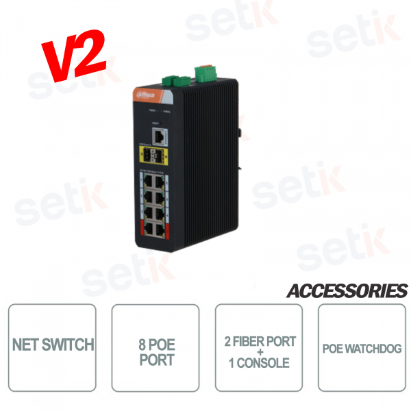 Switch Industriale PoE Watchdog 8 Porte + 2 Porte Fibra +1 Porta Console - Versione S2 Dahua