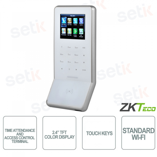 ZKTECO - Détecteur de temps et de présence et contrôle d'accès - Couleur blanche - Cartes 13.56MHz - Empreintes digitales