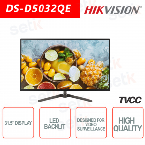 Hikvision 31.5 Inch Backlit Monitor - Audio and Headphones - Black Color - Suitable for Video Surveillance