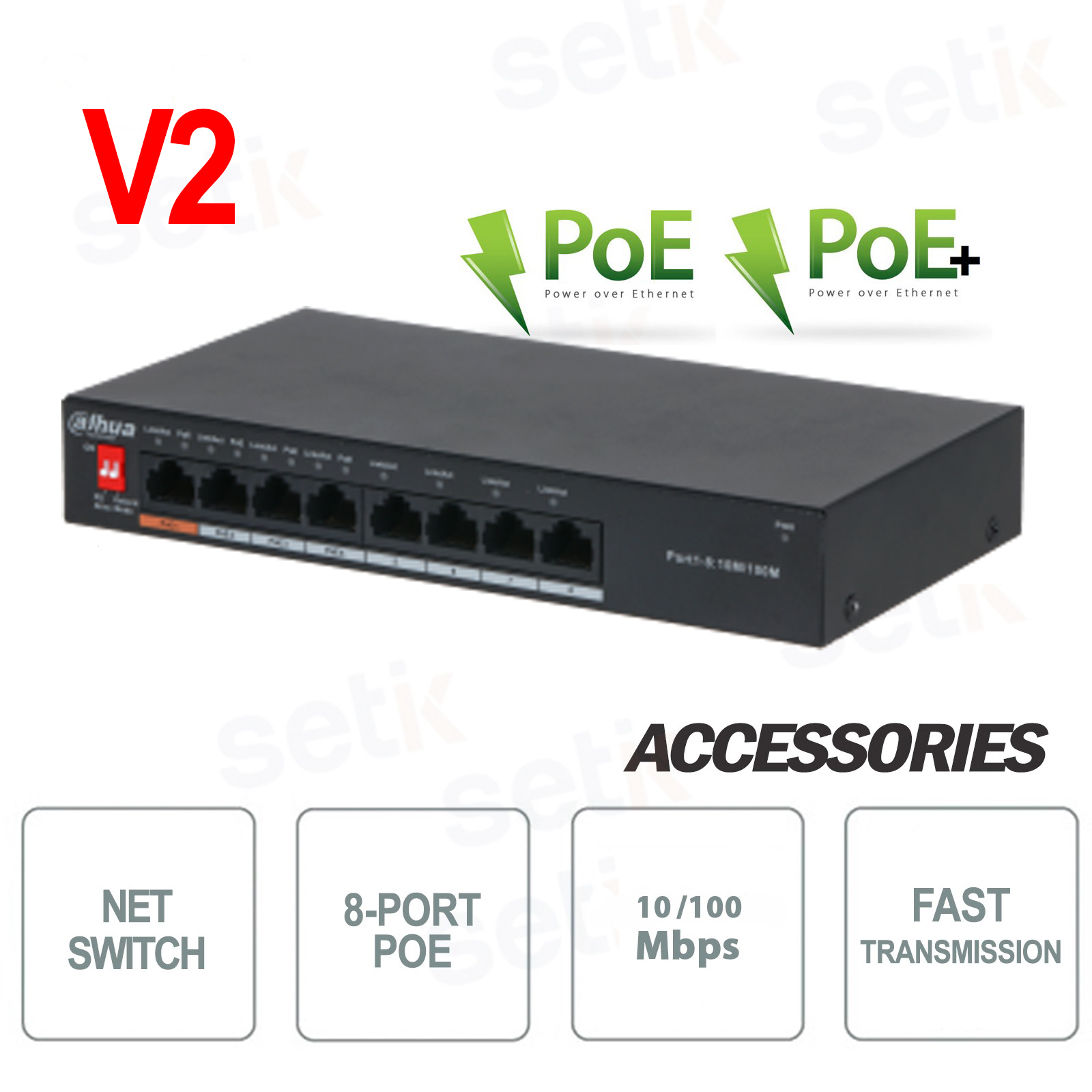 PFS3008-8ET-60-V2 - Commutateur Ethernet Dahua Gigabit 4 ports PoE