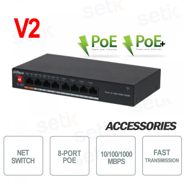 Switch Ethernet 4 Porte PoE 2.0 Watchdog / 4 Standard Gigabit Dahua