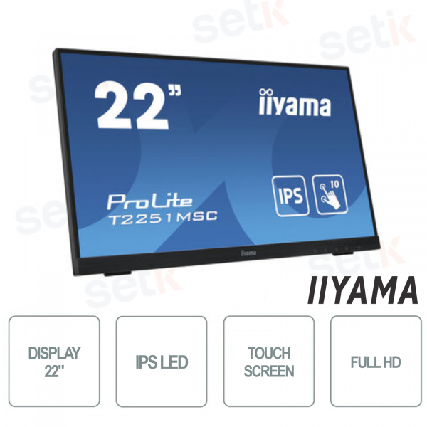 Monito ProLite 22 pollici Touchscreen IPS FULL HD Speaker HDMI VGA DisplayPort - T2251MSC-B1 - IIYAMA
