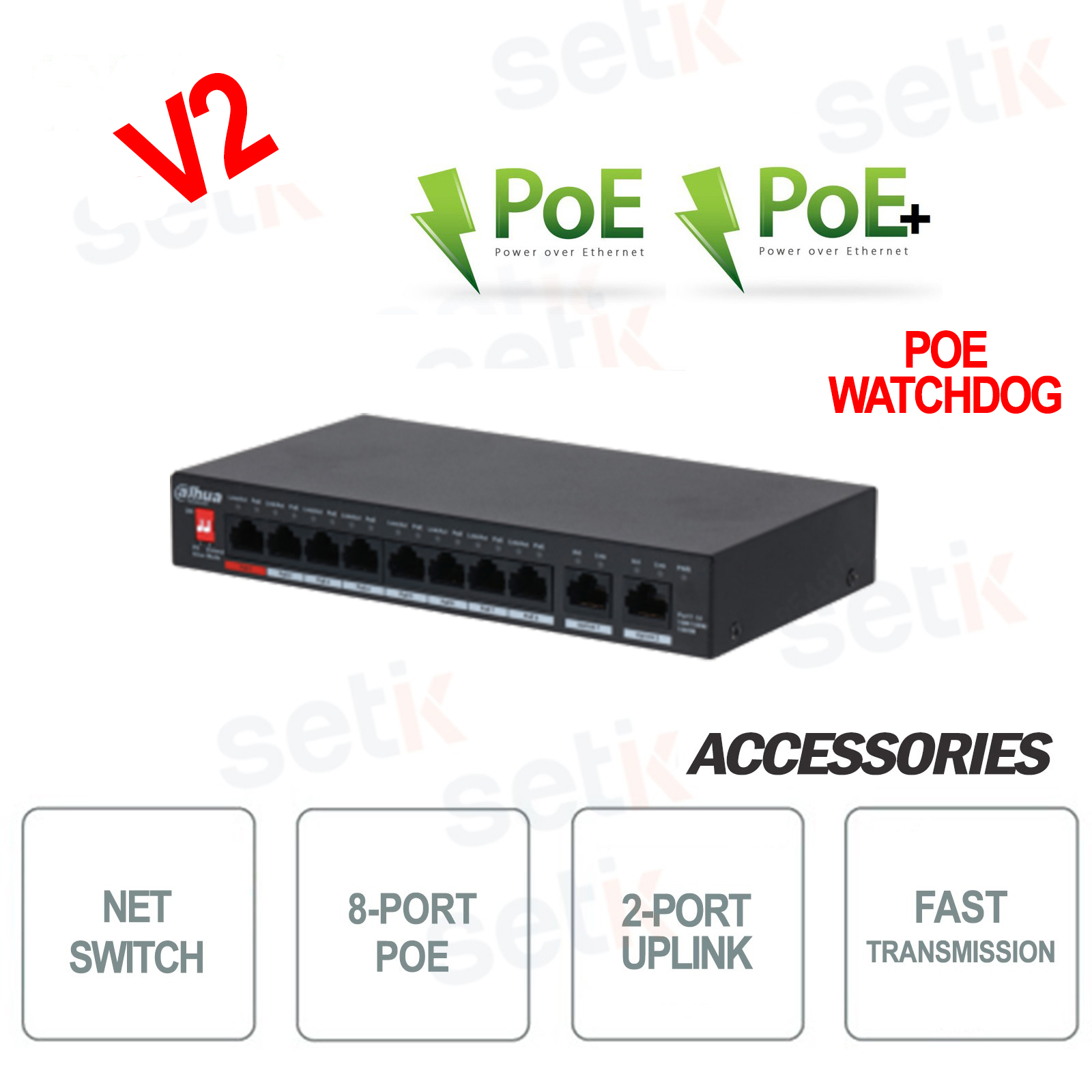 PFS3010-8GT-96-V2 - Le commutateur industriel 8 PoE + 2 prend en charge le  chien de garde PoE - Version Dahua V2 