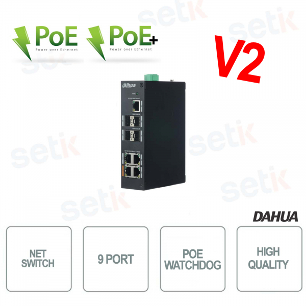 9 Ports Switch - 4 PoE + 1 Uplink + 4 SFP - V2 Version - Dahua