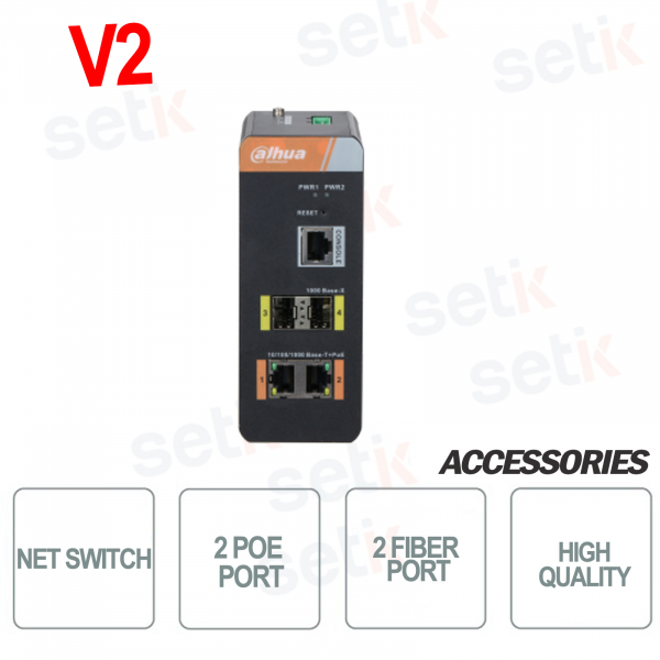 Switch Industriale PoE Watchdog 4 Porte - 2 Porte PoE + 2 Porte Fibra - 1 Porta Console - VERSIONE V2