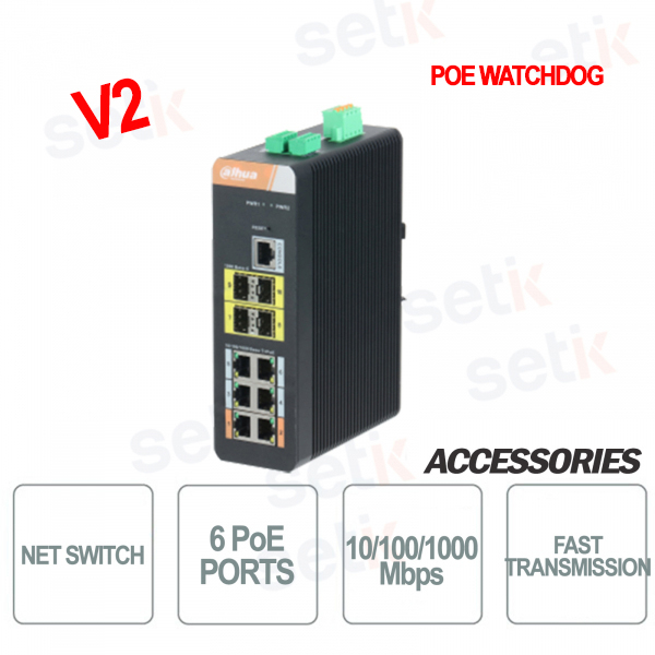 Industrial PoE Watchdog 10 Ports ~ 6 PoE ~ 4 SFP ~ 1 Console Switch - V2 Dahua version