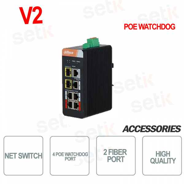 Industrie-Switch PoE Watchdog 7 Ports - 4 PoE-Ports + 2 Glasfaser-Ports - 1 Konsolen-Port - V2-VERSION