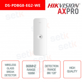 Sensor de vidrio roto Hikvision AxPro Inalámbrico 868Mhz 8M 120 °