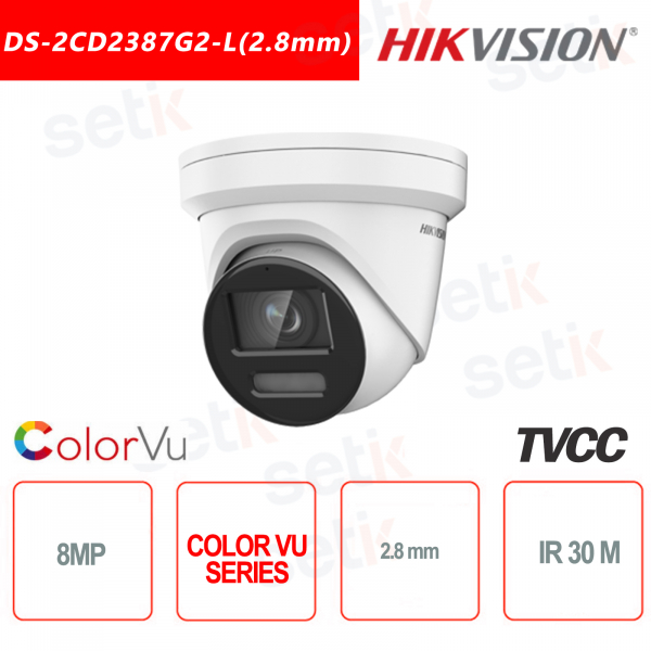 DS-2CD2387G2-L (2.8mm) - HIKVISION - Caméra Dôme Extérieure - Couleur Vu - 8MP - Objectif 2.8mm - WDR 130dB - IR 30m