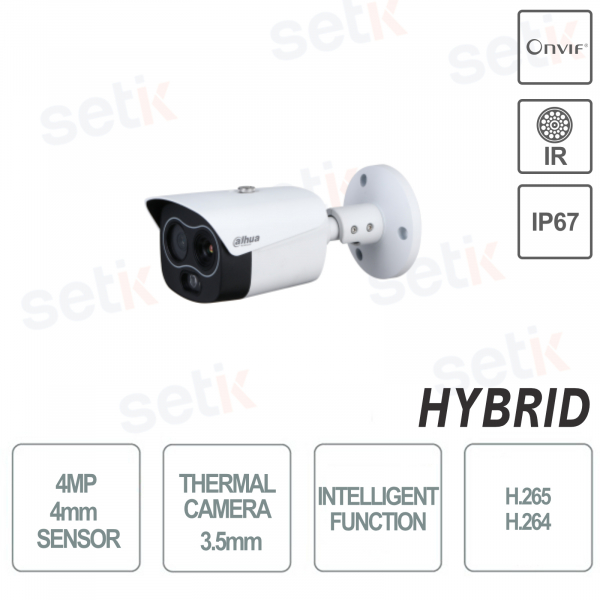 Caméra Bullet Thermique Hybride 4mm 4MP Intelligence Artificielle Onvif PoE Dahua