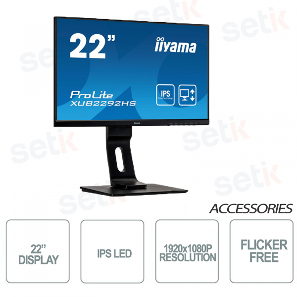 XUB2292HS-B1 - IIYAMA - 22 Inch Monitor - FullHD 1080p - IPS LED - HAS + Pivot - Black