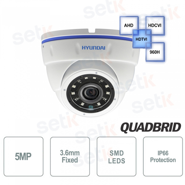 Hyundai 5 MP 4 en 1 domo 3.6mm cámara de video vigilancia IR