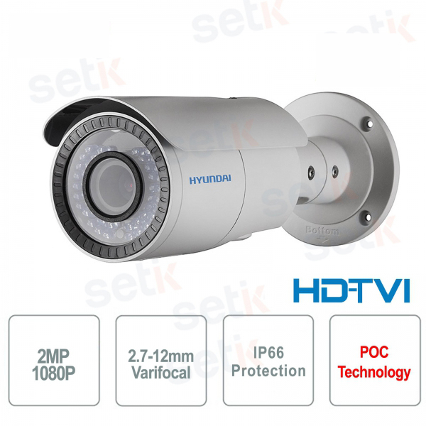 Caméra de surveillance vidéo IR Hyundai PoC 2 MP HDTVI Bullet 2,7-12 mm