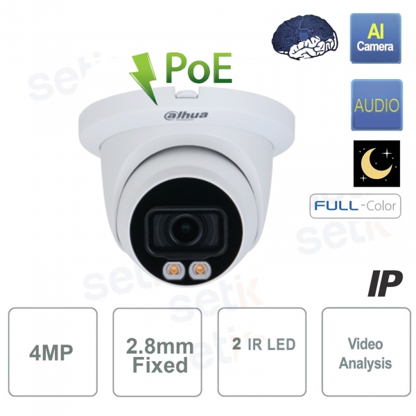 AI IP Camera ONVIF® PoE 4MP 2.8mm Full-Color Starlight LED Dome Dahua