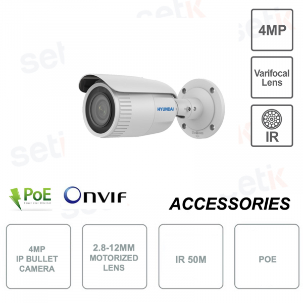 HYU-411N - Caméra Bullet IP PoE ONVIF® - 4MP - Objectif Motorisé 2.8-12mm - Capteur CMOS - Smart IR 50m