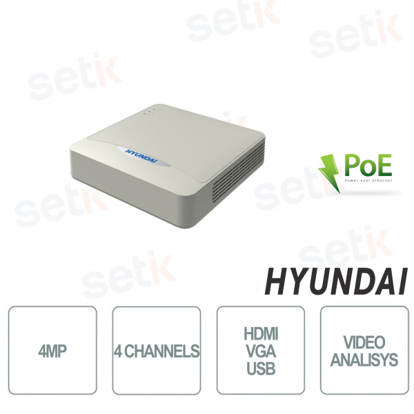 NVR Hyundai Registratore 4 MP 4 Canali Video Analisi Attraversamento linea Rilevamento intrusione 40Mbps 48V CC