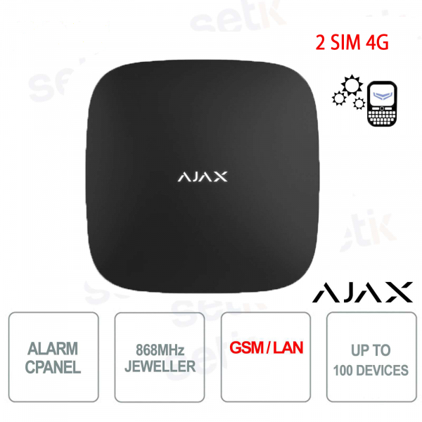 Ajax HUB GPRS / LAN 868MHz 2SIM 4G Black Version Alarm Control Panel