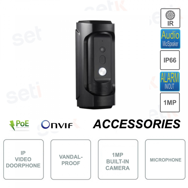 Interphone vidéo IP PoE ONVIF anti-vandalisme - 1MP - Optique 3,47 mm - Alarme - Ethernet - Microphone - Haut-parleur