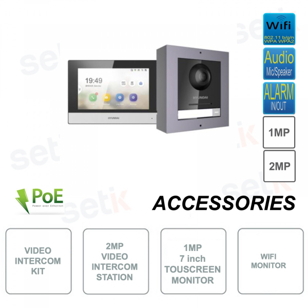 Kit videoportero - Puesto de videoportero y monitor IP PoE táctil de 7 pulgadas