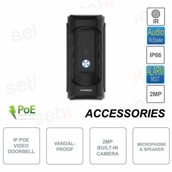 Interphone vidéo IP PoE anti-vandalisme - Avec caméra 2MP - IR 3m - Microphone - Alarme - Haut-parleur