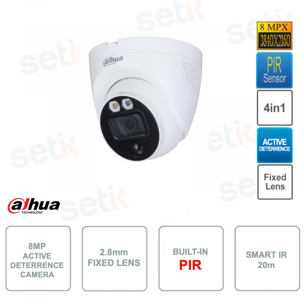 Telecamera 4K 4in1 Eyeball da esterno - Deterrenza attiva - 2.8mm - PIR - Smart IR 20m