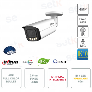 ONVIF® Vollfarb-PoE-IP-Bullet-Kamera – 4 MP – 3,6-mm-Objektiv – künstliche Intelligenz – Mikrofon