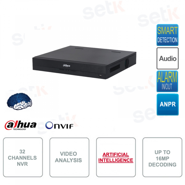 NVR 32 canali IP ONVIF® - Video Analisi e AI - ANPR - SMD Plus - 4 Porte HDD - Fino a 16MP
