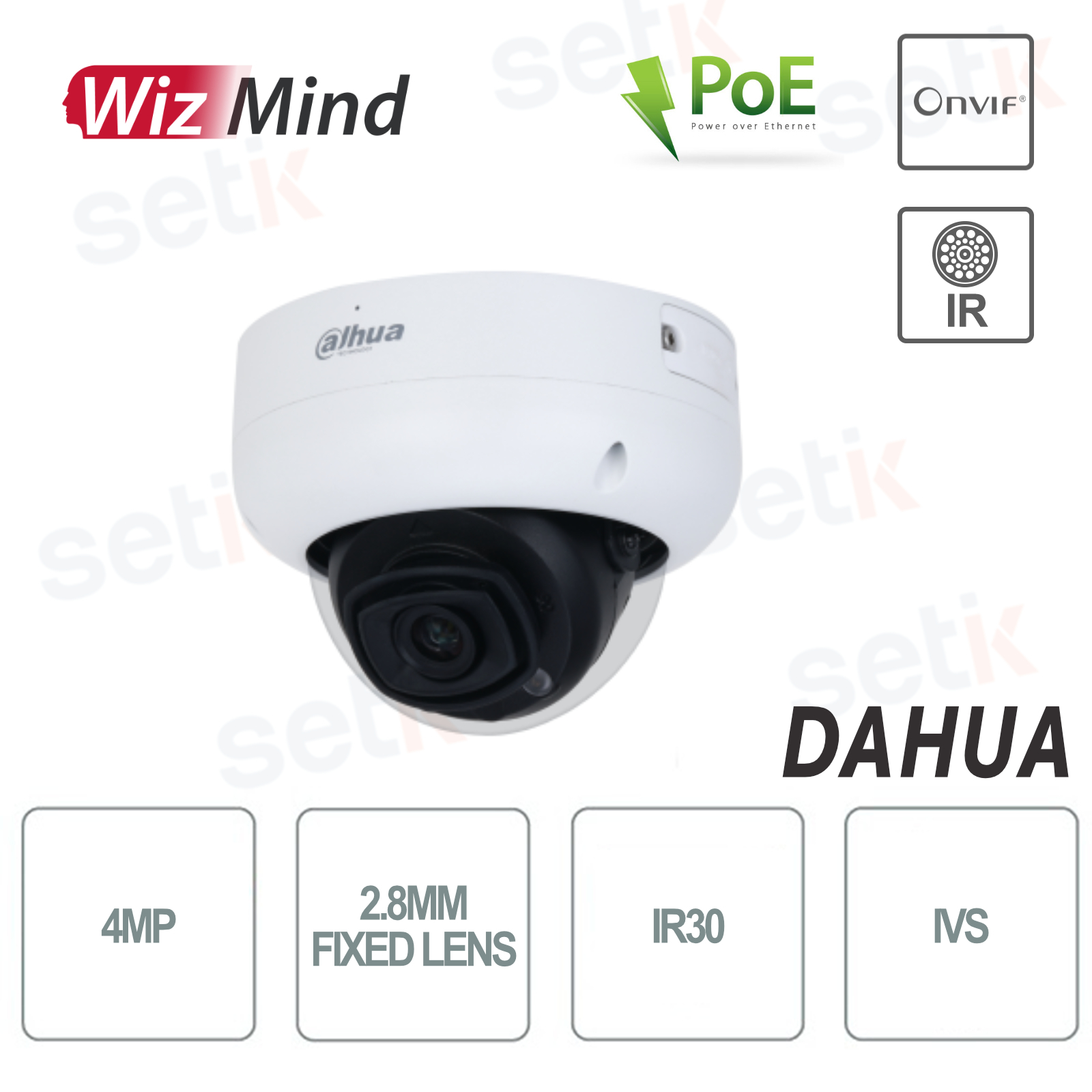 IPC-HDBW5449R-ASE-LED Dome AI WizMind PoE Onvif Full Color 4MP