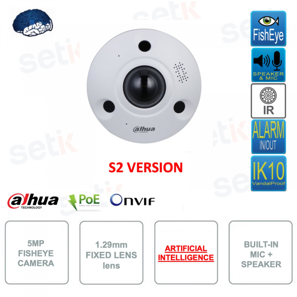Caméra IP ONVIF® 12MP Fisheye PoE - Objectif Fixe 1.29mm - 10m IR - Intelligence Artificielle et Analyse Vidéo