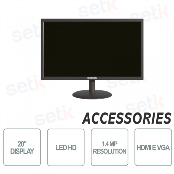 Monitor Hyundai LED 20 pulgadas HD - Resolución 1600x900 - HDMI y VGA - Conexión VESA