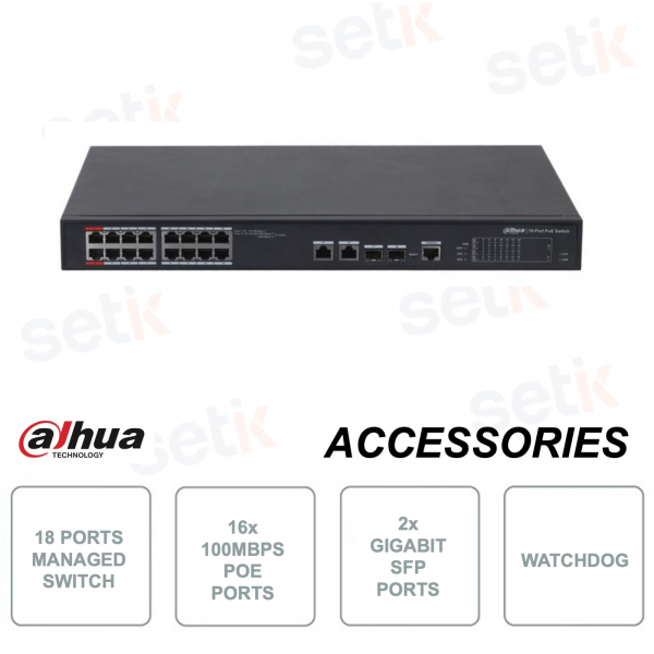 Manageable Network Switch - 16 PoE 100Mbps Ports and 2 Gigabit SFP Ports - Version V3