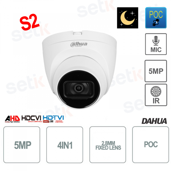 Dahua - 5MP Starlight Eyeball Camera - 4in1 - 2.8mm Lens - Smart IR 40m - PoC - S2