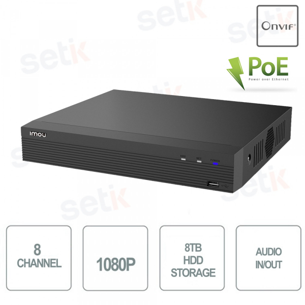 Imou Nvr 8 Kanäle IP Onvif PoE 1080P H.265+ 1HDD Bidirektionales Audio