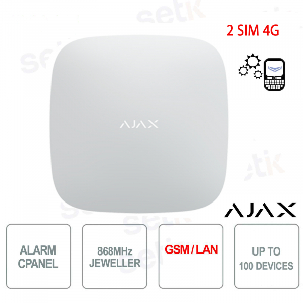Ajax HUB 2 4G GPRS / LAN 868MHz Panneau de contrôle d'alarme version blanche