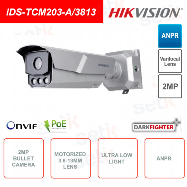 Caméra Bullet IP PoE ONVIF® 2MP - ANPR - Objectif Motorisé 3.8-13mm
