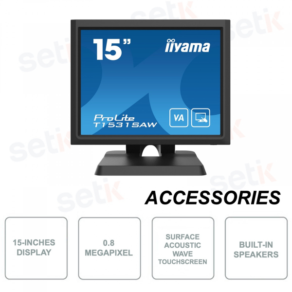 15 Inch Monitor - 0.8MP - Acoustic Surface Wave Touchscreen - Stereo Speakers