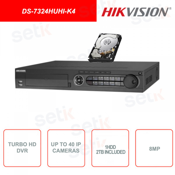DS-7324HUHI-K4 - HIKVISION - Turbo HD DVR - 16 canales Ip y 24 canales analógicos