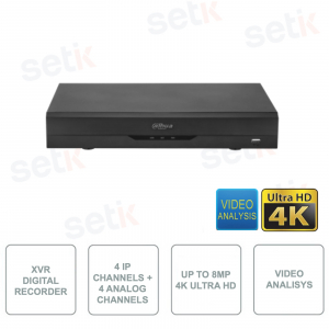 XVR - 5en1 - IP ONVIF® - 4 canales IP y 4 canales analógicos - 4K - Análisis de vídeo - Reconocimiento facial