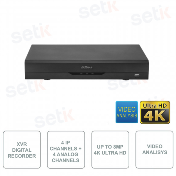 XVR - 5in1 - IP ONVIF® - 4 IP channels and 4 analog channels - 4K - Video Analysis - Face recognition