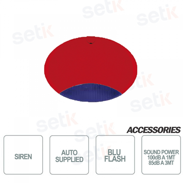 Sirena de exterior autoalimentada con cuerpo rojo e intermitente azul - AMC