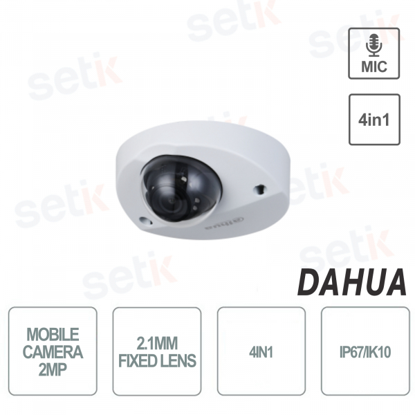 Cámara móvil Dahua 4in1 2MP 2.1mm Micrófono IP67 IK10 Conector Máscara de privacidad de aviación