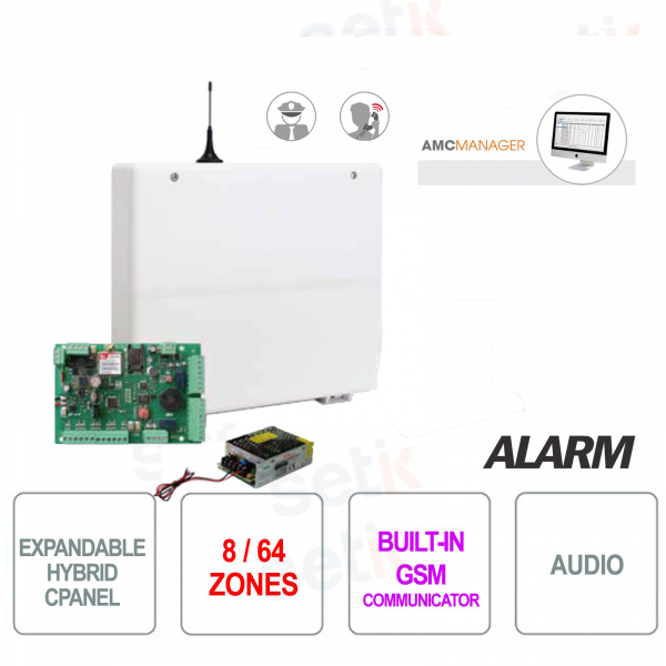 Alarm control unit with 8 zones expandable to 64 GSM - AMC