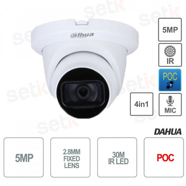 Dahua - Telecamera Eyeball Starlight da 5MP - 4in1- PoC - Ottica 2.8mm - Smart IR 30m - Microfono