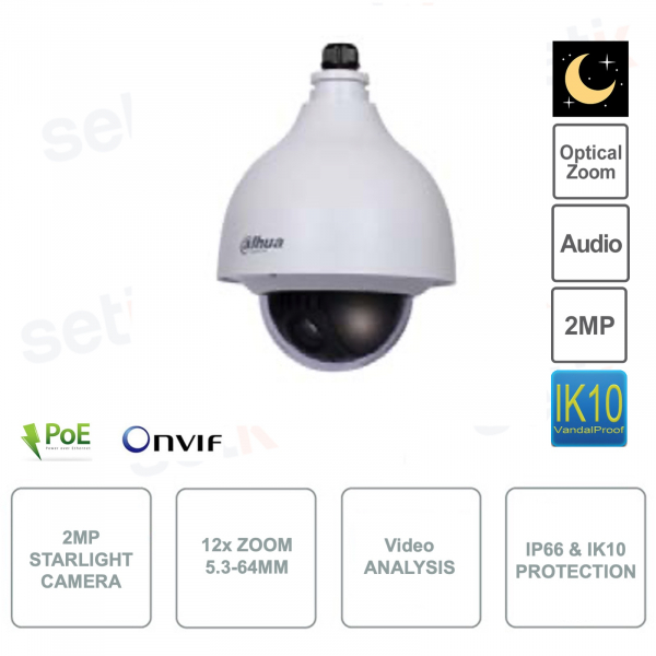 Caméra IP PoE ONVIF® 2MP - Zoom 12x - 5.3-64mm - Analyse Vidéo - Version S2