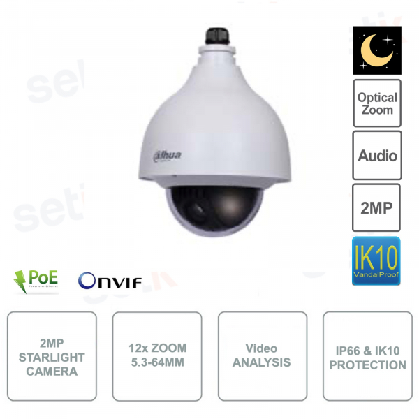 ONVIF® 2MP PoE IP-Kamera - Zoom 12x - 5,3-64 mm - Videoanalyse - Version S2