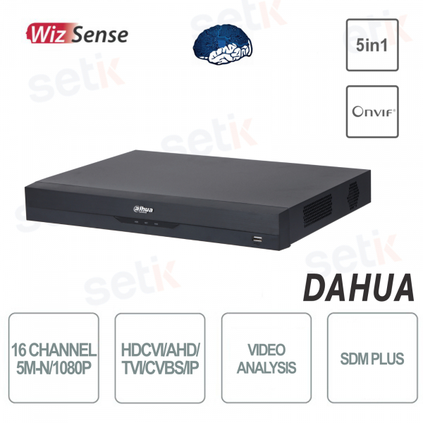 XVR Dahua 16 Canales 5M-N 5en1 HDCVI / AHD / TVI / CVBS / IP H.265 + 1080P 1U 2HDD SDM Plus Wizsense
