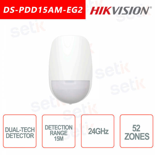 Hikvision Banda-K Sensore PIR + MW di Movimento Doppia Tecnologia 24GHz 15Metri